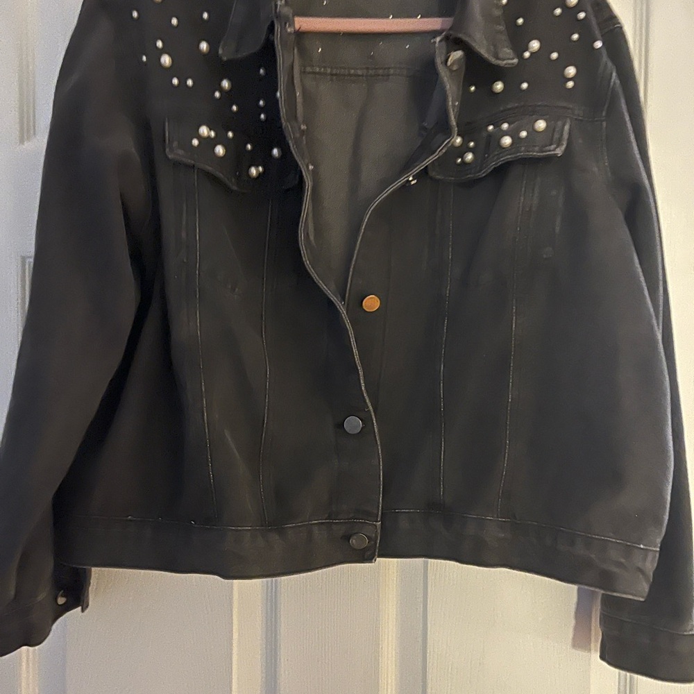 Pearl Embellished Black Denim Jacket